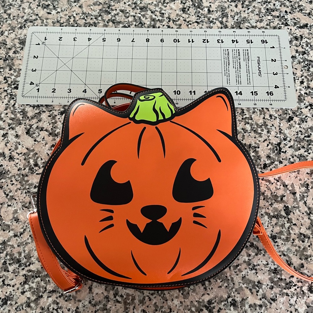 Orange Pumpkin Cat Crossbody Bag